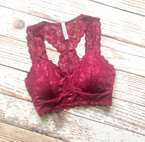 Lily Diamond Padded Lace Bralette in Wine