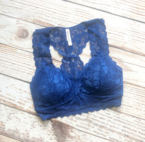 Lily Diamond Padded Lace Bralette in Sapphire
