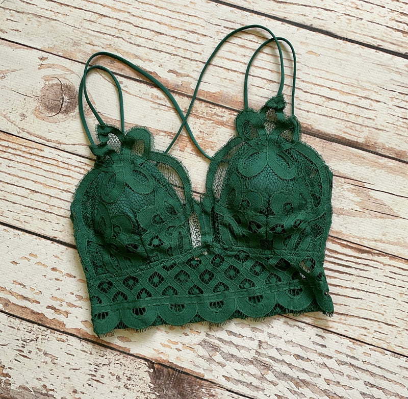 Whimsical Lace Bralette In Hunter Green