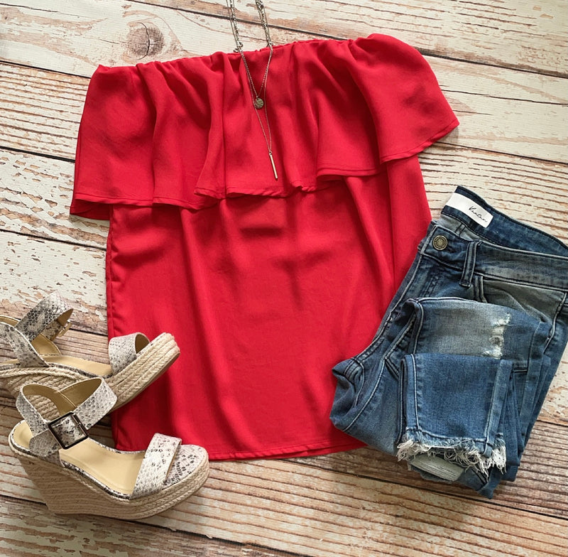 Ruffles Tube Top in Red