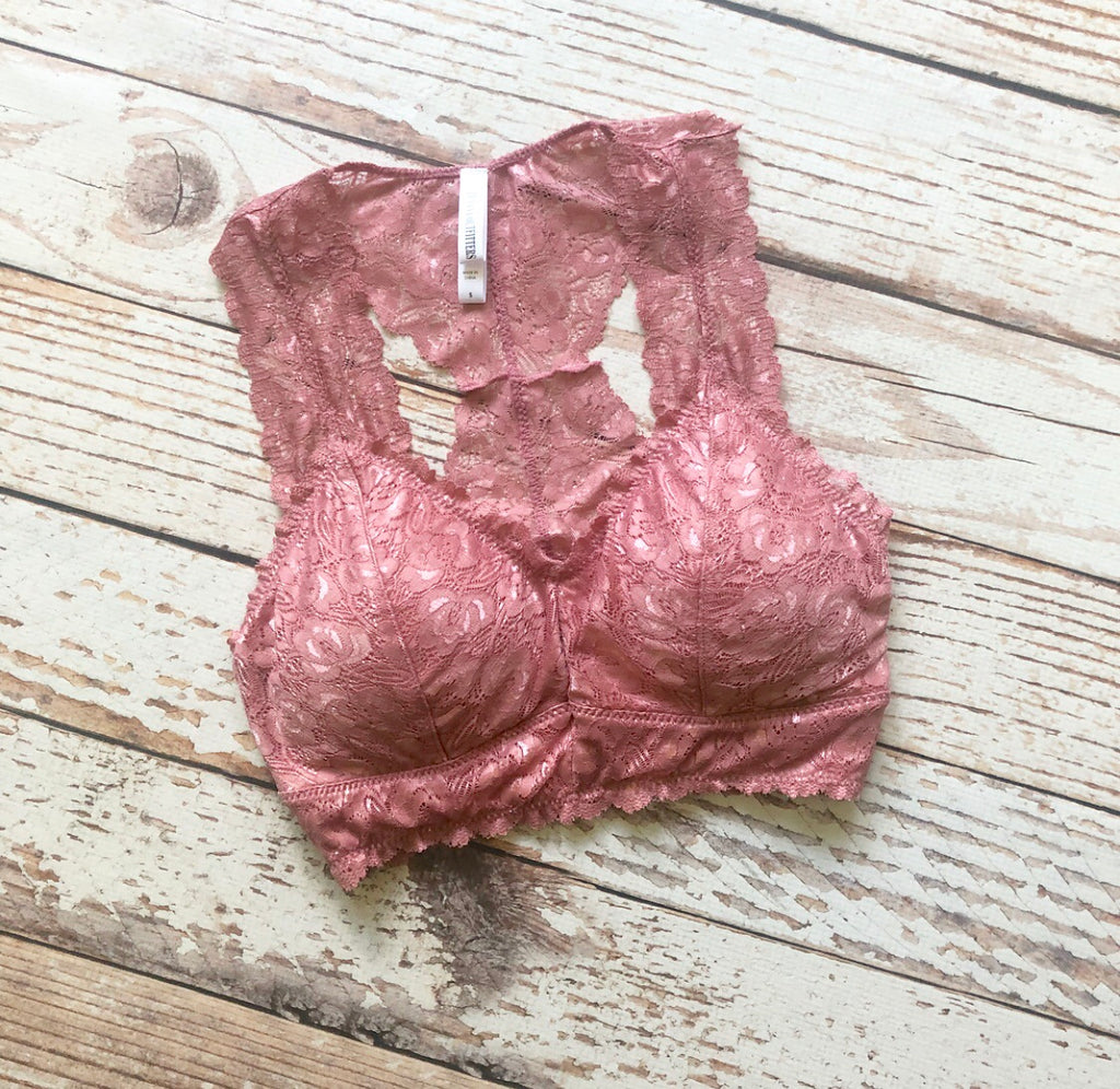 Lily Diamond Padded Lace Bralette in Dusty Rose
