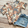 Casual In Camo Top In Almond