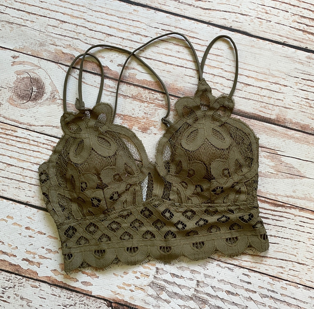 Whimsical Lace Bralette In Dusty Olive