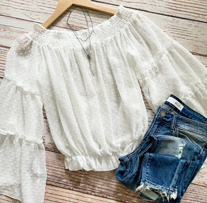 Breezy Nights Off the Shoulder Top in White