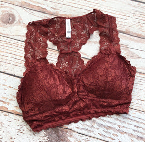 Lily Diamond Padded Lace Bralette in Fired Brick